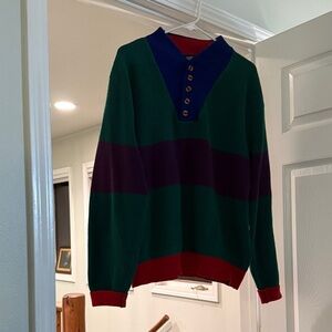 Vintage Lands' End 100% Cotton Multicolor Crewneck Sweater with Button Detail